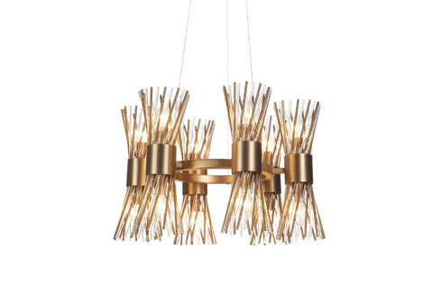 Chandelier 60cm Diameter - Brushed Antique Brass Finish And Clear Glass