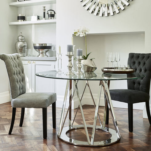 Libra Linton Stainless Steel & Glass 4 Seater Round Dining Table