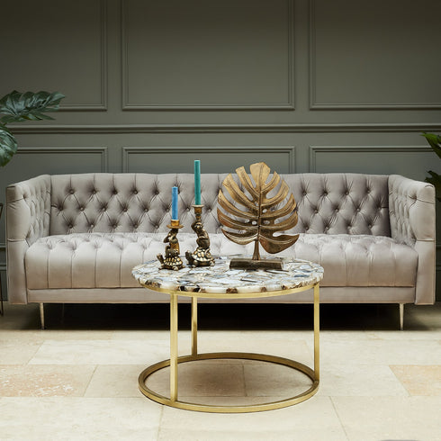 Libra Arya Mink Velvet Button Detail Three Seater Sofa