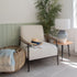 Libra Foundry Pale Grey Upholstered Armchair With Wooden Arm And Steel Frame