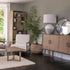 Libra Foundry Pale Grey Upholstered Armchair With Wooden Arm And Steel Frame