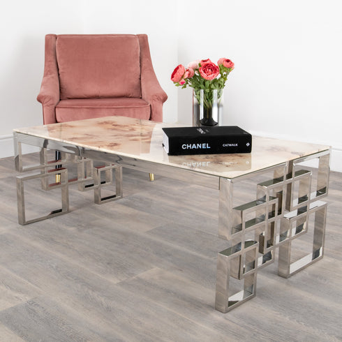 Native Home Lifestyle Marble Glass Silver Plated Coffee Table
