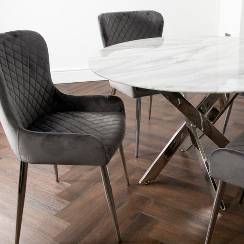 Native Home Lifestyle Marble Glass Round Dining Table With 4 Chairs