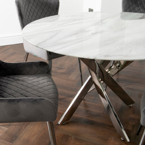 Native Home Lifestyle Marble Glass Round Dining Table With 4 Chairs
