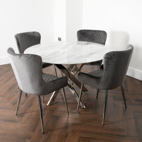 Native Home Lifestyle Marble Glass Round Dining Table With 4 Chairs