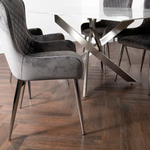 Native Home Lifestyle Marble Glass Rectangle Dining Table With 6 Chairs