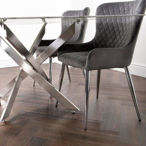 Native Home Lifestyle Marble Glass Rectangle Dining Table With 6 Chairs