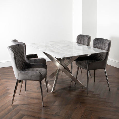 Native Home Lifestyle Marble Glass Rectangle Dining Table With 6 Chairs
