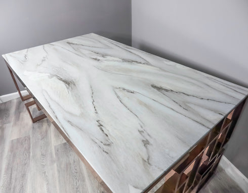 Native Home Lifestyle Marble Glass Rose Gold Dining Table