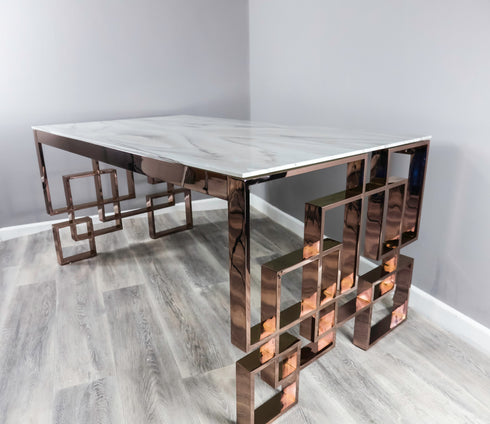 Native Home Lifestyle Marble Glass Rose Gold Dining Table