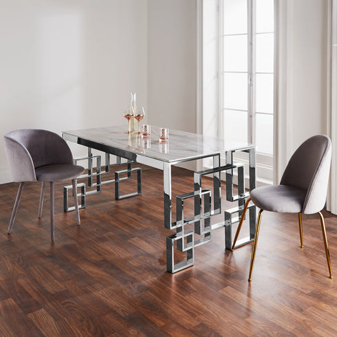 Native Home Lifestyle Marble Glass Silver Dining Table