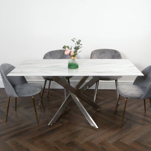 Native Home Lifestyle Silver Plated Marble Glass Dining Table