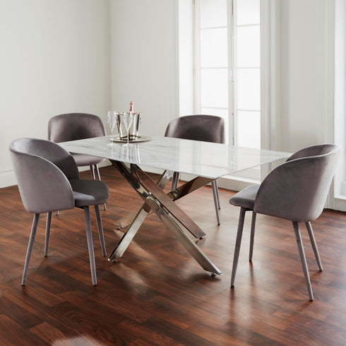 Native Home Lifestyle Silver Plated Marble Glass Dining Table
