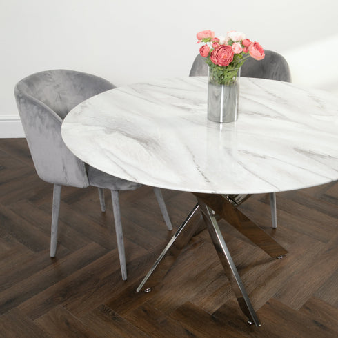 Native Home Lifestyle Silver Plated Marble Glass Round Dining Table