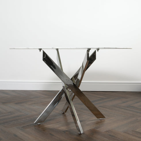 Native Home Lifestyle Silver Plated Marble Glass Round Dining Table