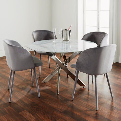 Native Home Lifestyle Silver Plated Marble Glass Round Dining Table