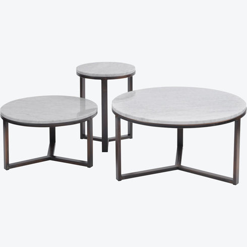 Libra Fitzroy Pale Grey Carrara Marble and Bronze Coffee Table, Large