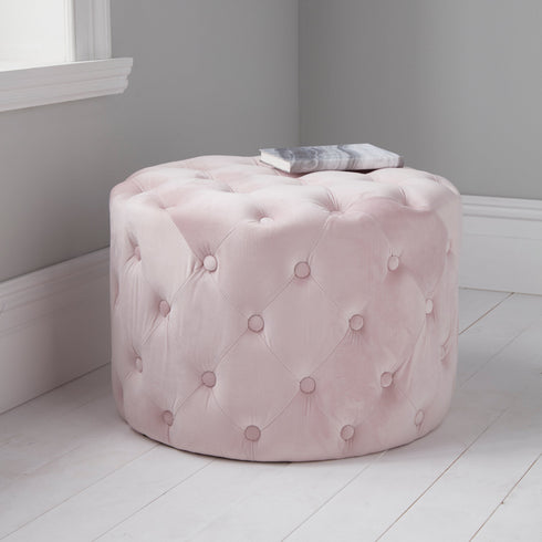 Native Home Lifestyle Pastel Pink Tufted Velvet Pouffe