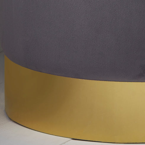 Native Home Lifestyle Round Grey Velvet Stool - Gold Finish
