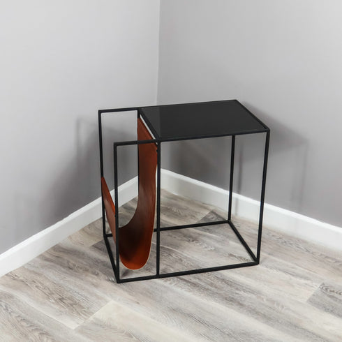 Native Home Lifestyle Leather Magazine Holder Side Table