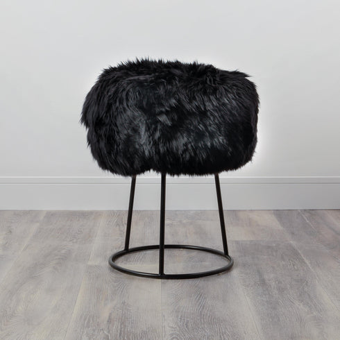 Native Home Lifestyle Black Metal Sheepskin Stool