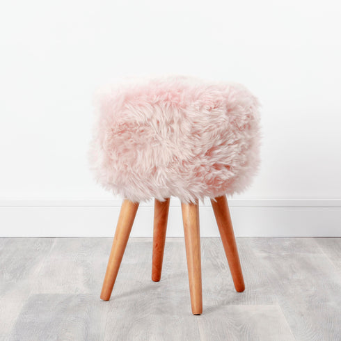 Native Home Lifestyle Blush Pink Sheepskin Wood Stool - Woodstain