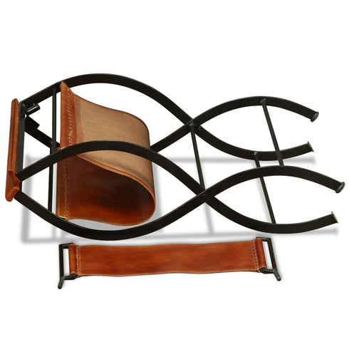 Swen Studio - Folding Chairs 2 pcs Black and Brown Real Leather