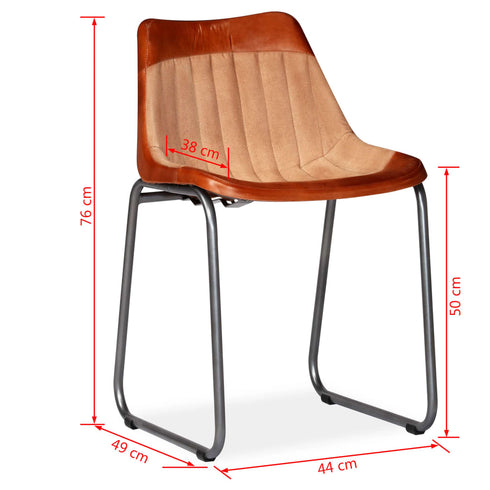 Swen Studio - Dining Chairs 6 pcs Brown and Beige Real Leather and Canvas
