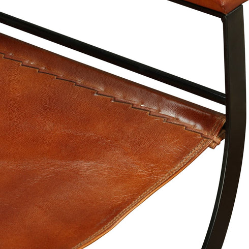 Swen Studio - Folding Chairs 2 pcs Black and Brown Real Leather