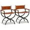 Swen Studio - Folding Chairs 2 pcs Black and Brown Real Leather