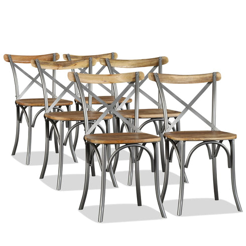 Swen Studio - Dining Chairs 6 pcs Solid Mango Wood and Steel Cross Back