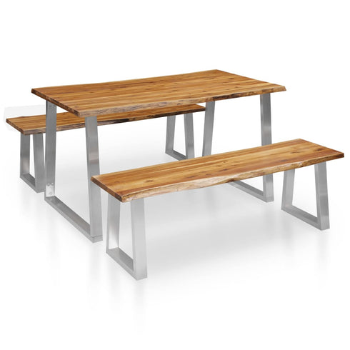 Rustika Rowe - 3 Piece Dining Set Solid Acacia Wood Brown