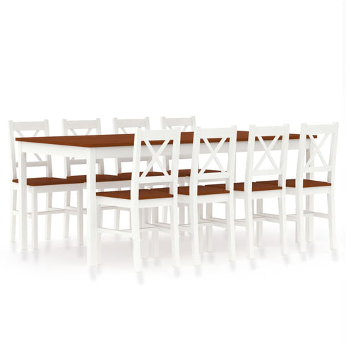 Maison Madeleine - 9 Piece Dining Set Pinewood White and Brown