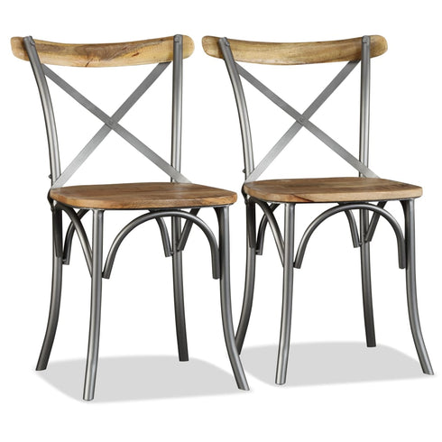 Swen Studio - Dining Chairs 6 pcs Solid Mango Wood and Steel Cross Back