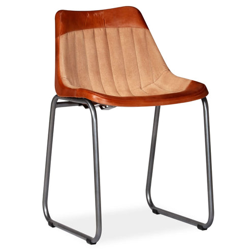 Swen Studio - Dining Chairs 6 pcs Brown and Beige Real Leather and Canvas