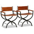 Swen Studio - Folding Chairs 2 pcs Black and Brown Real Leather