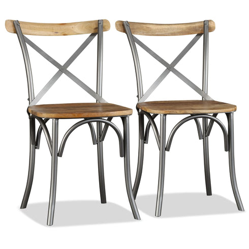 Swen Studio - Dining Chairs 6 pcs Solid Mango Wood and Steel Cross Back