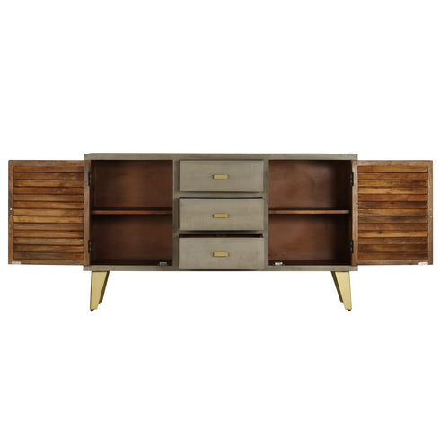 Rustika Rowe - Drawer Cabinet Solid Mango Wood Grey with Brass 140x40x80 cm