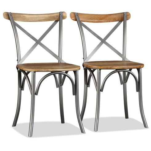 Swen Studio - Dining Chairs 6 pcs Solid Mango Wood and Steel Cross Back