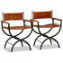 Swen Studio - Folding Chairs 2 pcs Black and Brown Real Leather