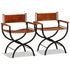 Swen Studio - Folding Chairs 2 pcs Black and Brown Real Leather