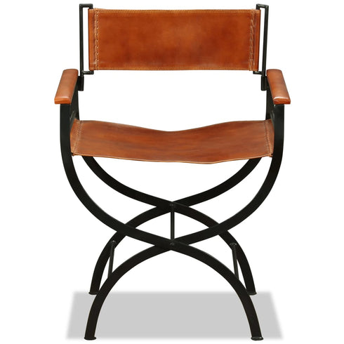 Swen Studio - Folding Chairs 2 pcs Black and Brown Real Leather