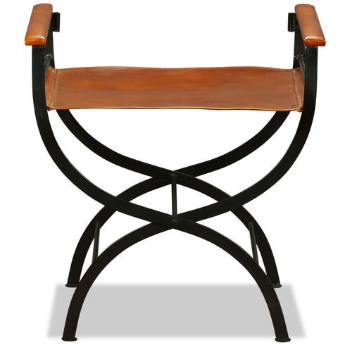 Swen Studio - Folding Chairs 2 pcs Black and Brown Real Leather