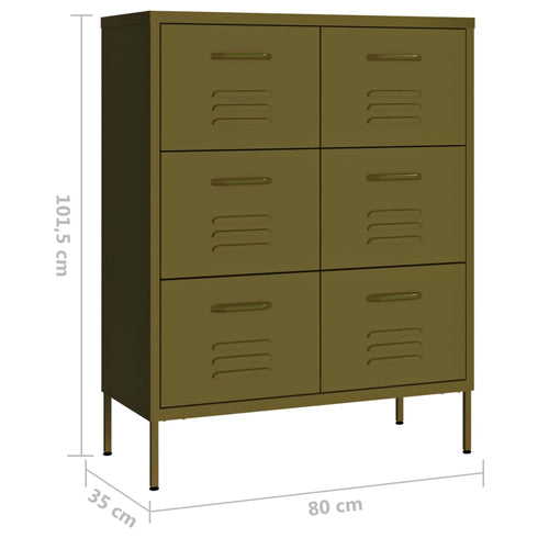 Lady Jillian - Drawer Cabinet Olive Green 80x35x101,5 cm Steel