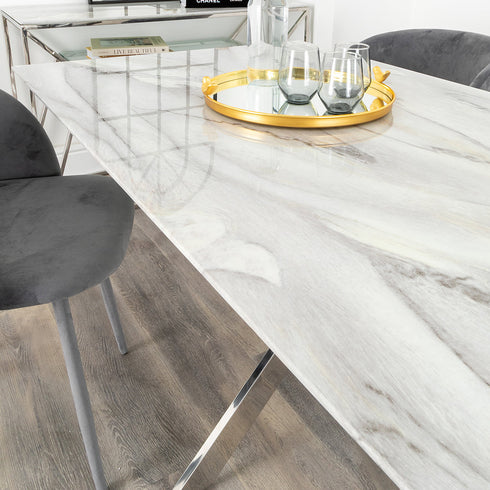 Native Home Lifestyle Silver Plated Marble Glass Dining Table