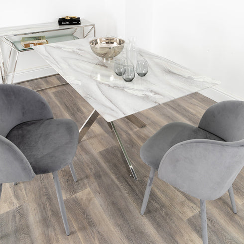 Native Home Lifestyle Silver Plated Marble Glass Dining Table